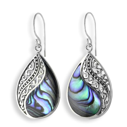 925er Silber und Abalone Perlmutt Ohrringe Hänger SER307 von Cahaya Permai