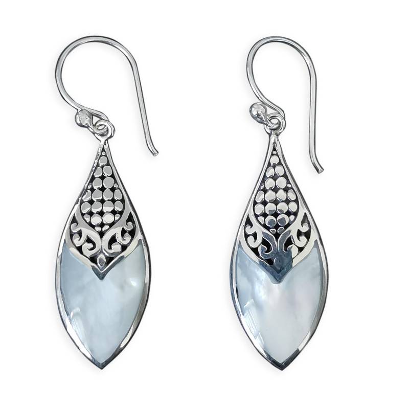 925 Silber Ohrringe Damen Hängeohrringe Mit Perlmutt Elegantes Längliches Vintage Design von CahayaPermai