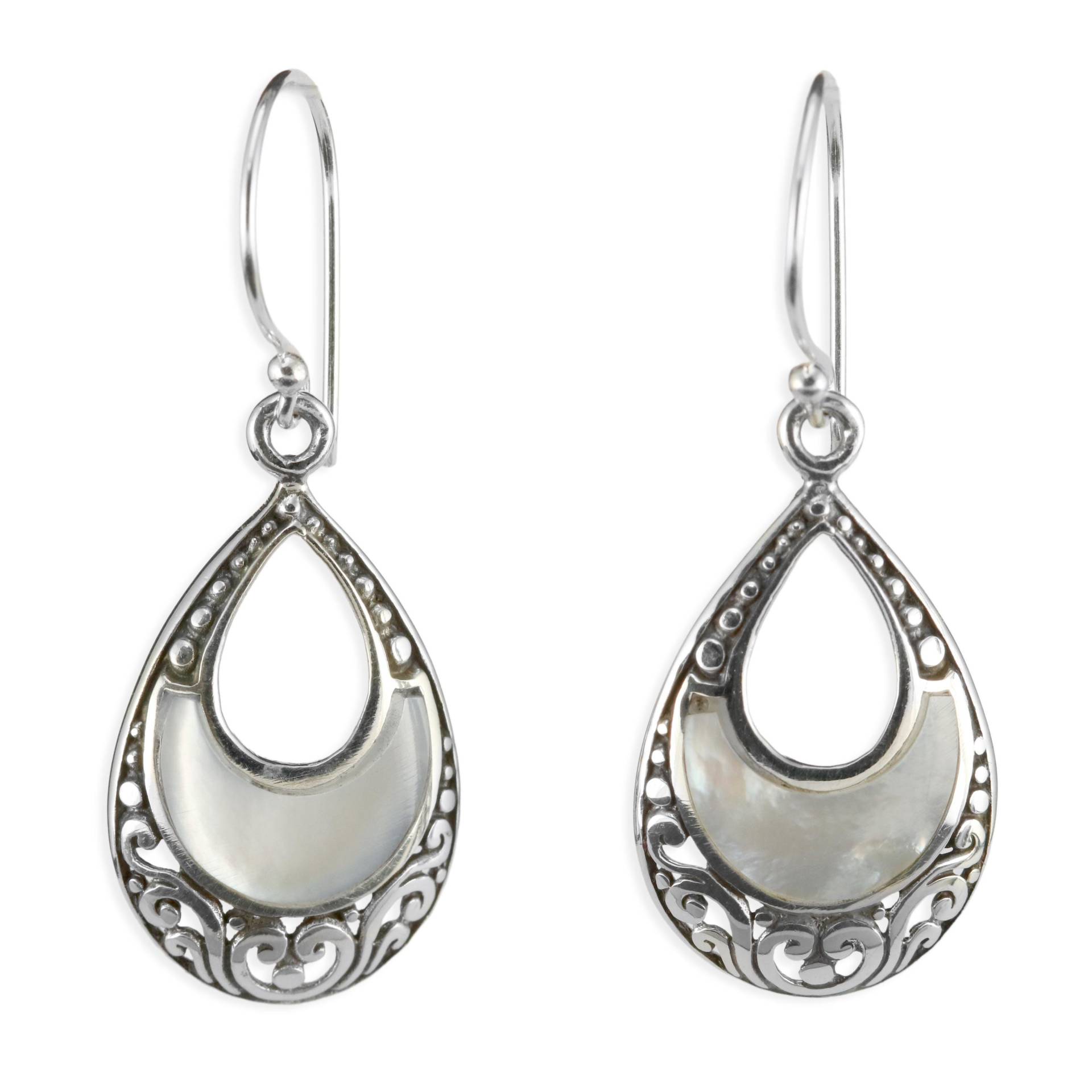 925 Silber Ohrringe Damen Hängeohrringe Mit Perlmutt Elegantes Vintage Design von CahayaPermai