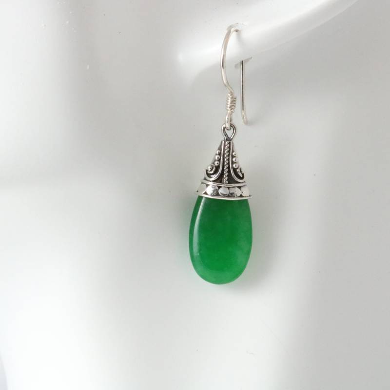 925 Silber Ohrringe Damen Hängeohrringe Tropfen Mit Grüner Jade von CahayaPermai