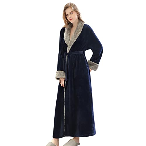 CaiDieNu Damen Bademantel Flauschig Morgenmantel Plüsch Robe Mikrofaser Kuschelfleece Saunamantel Extra Lang Super Weich (Blau, L) von CaiDieNu
