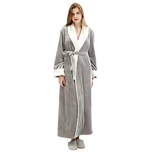 CaiDieNu Damen Bademantel Flauschig Morgenmantel Plüsch Robe Mikrofaser Kuschelfleece Saunamantel Extra Lang Super Weich (Gräulich, XL) von CaiDieNu