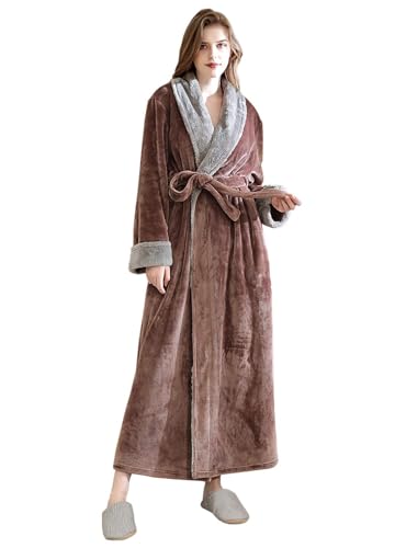CaiDieNu Damen Bademantel Flauschig Morgenmantel Plüsch Robe Mikrofaser Kuschelfleece Saunamantel Extra Lang Super Weich (Kastanienbraun, XL) von CaiDieNu