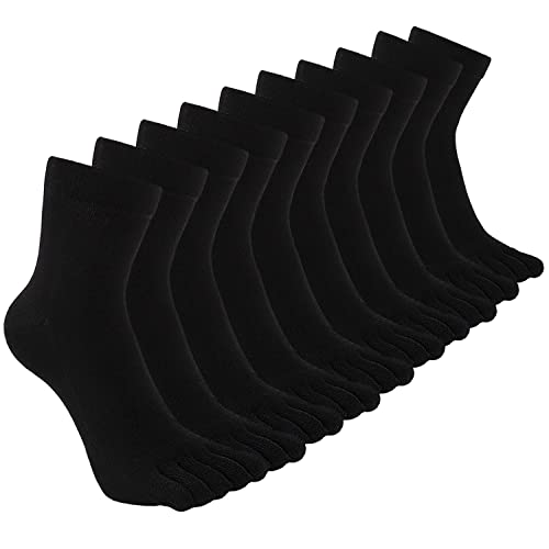 CaiDieNu Herren Zehensocken Baumwolle Athletic Running Five Finger Crew Socken, Schwarz, 5 Paar, 46-48 EU von CaiDieNu