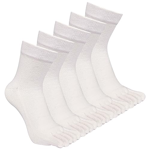 CaiDieNu Herren Zehensocken Baumwolle Athletic Running Fünf-Finger-Crew-Socken 5 Paar, Weiß, 5 Paar, 37.5-41.5 EU von CaiDieNu