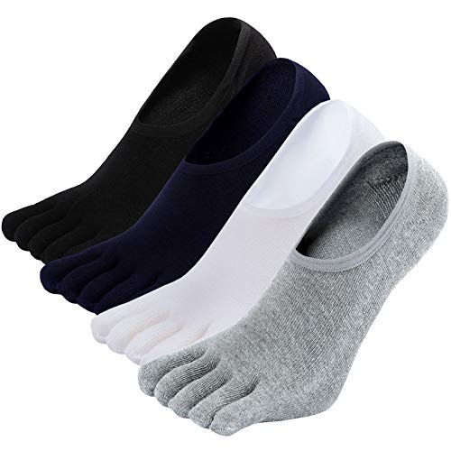 CaiDieNu Herren Zehensocken Männer Fünf Finger Unsichtbare Kurze No Show Socken Sommer Baumwoll Sport Laufende Liner Socken 4 Paare EU 45-48 von CaiDieNu