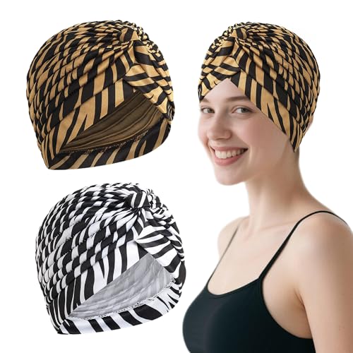 2er Pack Turban Damen Verknotet Tuch Frauen Undercap Hijab Cap Kopftuch Mütze Chemo Islamische Muslimische Solid Color Hijab Mütze Kopfbedeckung Chemo Kopftuch -Zebra Print von CaiJianYuLin