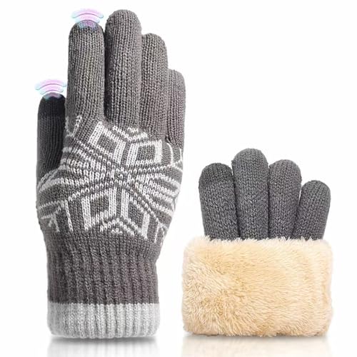 Damen Winterhandschuhe mit Fleecefutter Thermo Winterhandschuhe Herren Dicke Warm Touchscreen-Handschuhe Gedehnt Dicke Strickhandschuhe Thermohandschuhe Winter Geschenke für Herren und Damen-grau von CaiJianYuLin