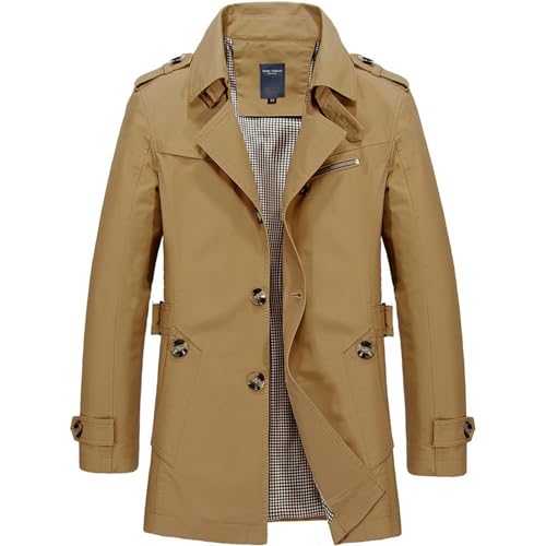 Caidi Trench Kurzmantel mit Knopfleiste Caban Trench Coat Langarm Slim Fit für Herbst Winter Baumwolle Herren 2XL kaki von Caidi