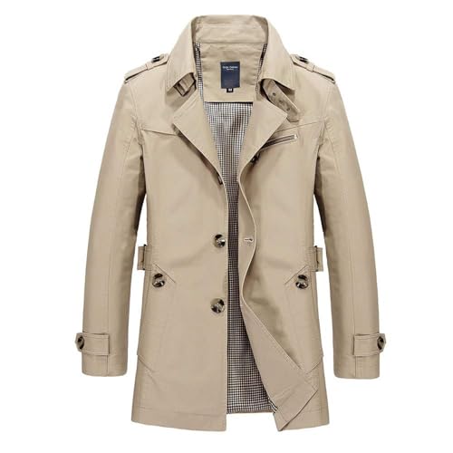 Caidi Trench Kurzmantel mit Knopfleiste Caban Trench Coat Langarm Slim Fit für Herbst Winter Baumwolle Herren M Kaki Clair von Caidi