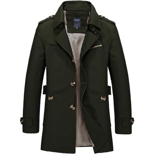 Caidi Trench Kurzmantel mit Knopfleiste Caban Trench Coat Langarm Slim Fit für Herbst Winter Baumwolle Herren XL Marineblau von Caidi