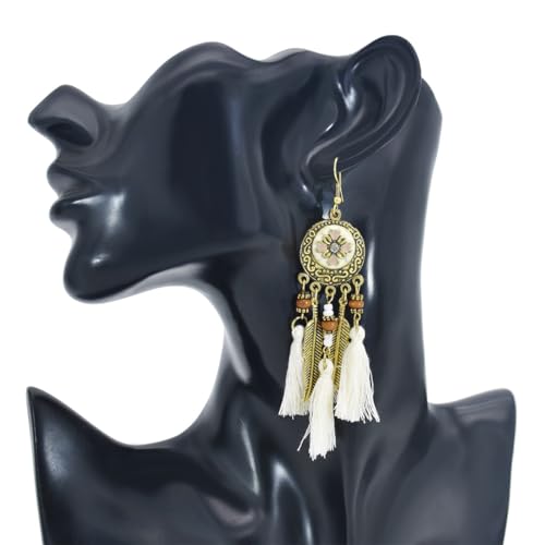 Böhmische Seide Quasten Statement Ohrringe für Frauen Blatt geometrische handgemachte Perlen Tropfen baumeln Ohrring Mädchen ethnischer Schmuck von Caiduoduo