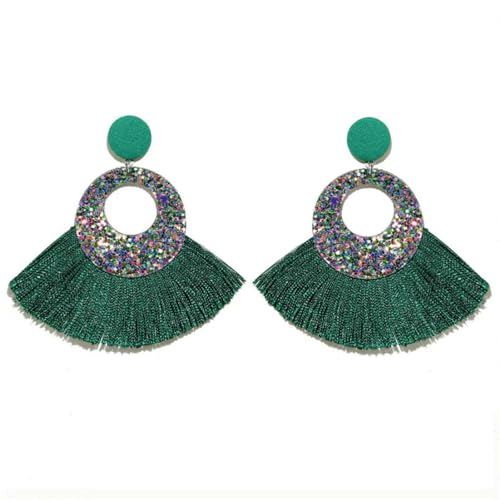 Böhmische grüne Quaste Frauen Mode Ohrringe für Brial Runde mehrfarbig baumeln Tropfen Ohrring hängen von Caiduoduo