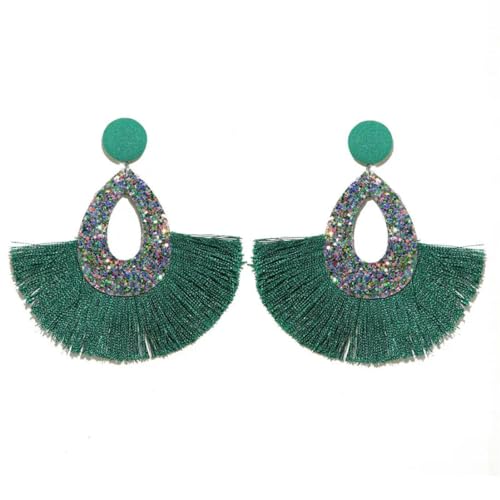 Böhmische grüne Quaste Frauen Mode Ohrringe für Brial Runde mehrfarbig baumeln Tropfen Ohrring hängen von Caiduoduo