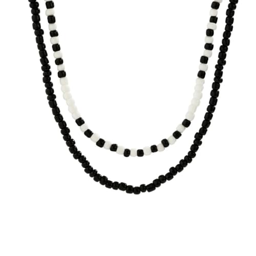 Caiduoduo 2 Teile/Set Vintage Schwarz und Weiß Reis Perlen Choker Halskette für Männer Einfache Gemischte Farbe Kurze Halskette Set Party von Caiduoduo