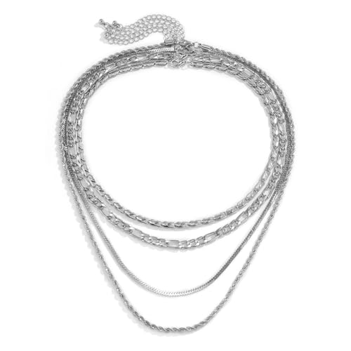 Caiduoduo 4 Teile/Satz Hip Hop Twisted Rope Flate Schlangenkette Choker Halskette für Männer Punk Silberfarbe Lange kubanische NK Kette Halsketten von Caiduoduo