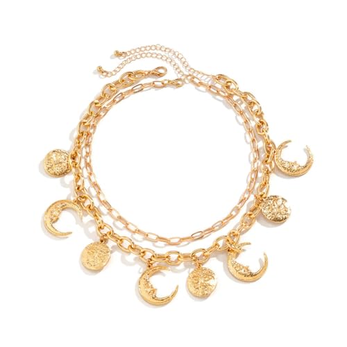 Caiduoduo Accessoires Geometrische süße Persönlichkeit Halskette Stern und Mond Quaste Porträt Anhänger Edelstahl Halskette Caiduoduo Accessoires Geometrische süße Persönlichkeit Halskette Stern und Mond Quaste Porträt Anhänger Edelstahl Halskette von Caiduoduo