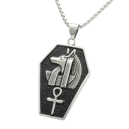 Caiduoduo Altägyptischer Gott des Todes Anubis Statue Ankh Kreuz Edelstahl Halskette für Männer Frauen Amulette Schmuck Geschenke von Caiduoduo