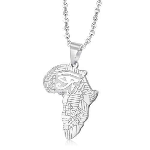 Caiduoduo Altägyptisches Auge des Horus Afrika Karte Edelstahl Halskette Geeignet für Männer Retro Anhänger Amulett Schmuck von Caiduoduo