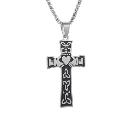 Caiduoduo Christliche Edelstahl Kreuz Iren Knoten Anhänger Halskette Für Männer Frauen Religiöse Amulette Schmuck Geschenke von Caiduoduo