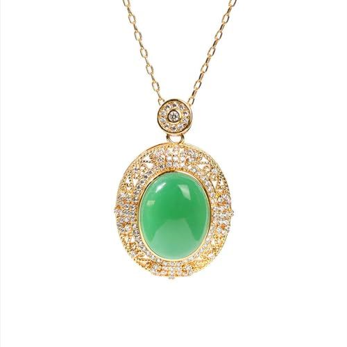Caiduoduo Chrysoprase Anhänger weibliche antike ovale Achat Halskette einfache Mode Retro Schmuck von Caiduoduo