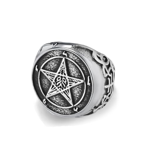 Caiduoduo Dämon Satan Ring Schmuck Vintage Edelstahl Pentagramm Männer Ring von Caiduoduo