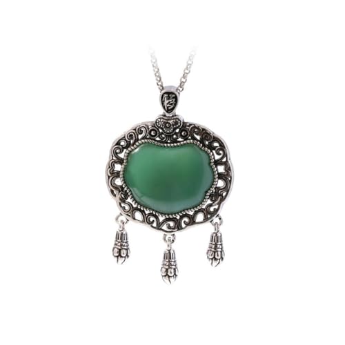 Caiduoduo Damen Vintage Intarsien Jade Retro Chinesisches Segen Wort Glück Amulett Halskette von Caiduoduo