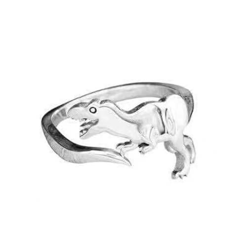 Caiduoduo Dinosaurier Ringe Niedliche Silber Farbe Öffnung Verstellbare Ringe Liebe Geschenk Design Tierform Ring für Frauen Männer Punk Stil von Caiduoduo