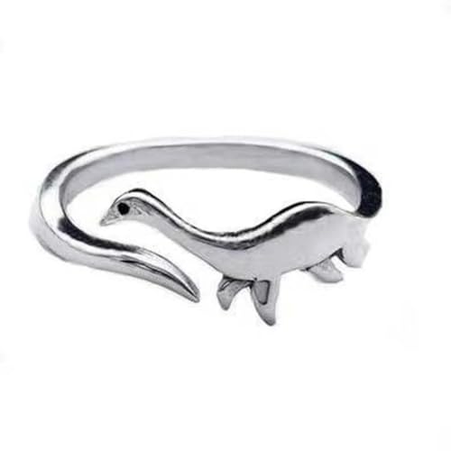 Caiduoduo Dinosaurier Ringe Niedliche Silber Farbe Öffnung Verstellbare Ringe Liebe Geschenk Design Tierform Ring für Frauen Männer Punk Stil von Caiduoduo