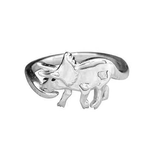 Caiduoduo Dinosaurier Ringe Niedliche Silber Farbe Öffnung Verstellbare Ringe Liebe Geschenk Design Tierform Ring für Frauen Männer Punk Stil von Caiduoduo