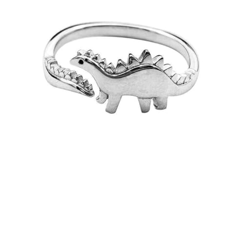 Caiduoduo Dinosaurier Ringe Niedliche Silber Farbe Öffnung Verstellbare Ringe Liebe Geschenk Design Tierform Ring für Frauen Männer Punk Stil von Caiduoduo