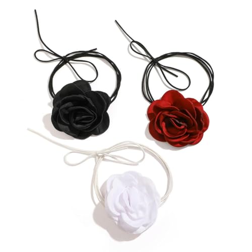 Caiduoduo Drei Blumen Halskette Elegant Rot Schwarz Weiß Große Blütenblatt Charme Frauen Halsband Mit Langem Seil Modeschmuck Damen von Caiduoduo
