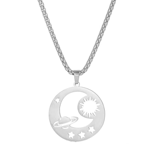 Caiduoduo Edelstahl 18K Halskette Sonne Mond Stern Anhänger Planet Anhänger Ornament Caiduoduo Edelstahl 18K Halskette Sonne Mond Stern Anhänger Planet Anhänger Ornament von Caiduoduo