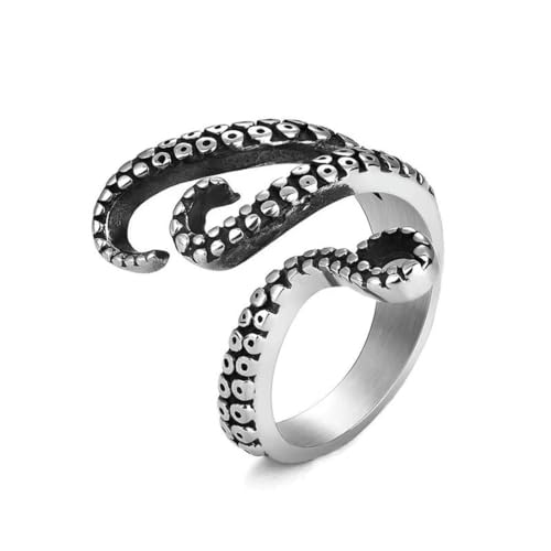 Caiduoduo Edelstahl Gothic Tiefsee-Tintenfisch-Oktopus-Ring Mode Vintage-Schmuck geöffnet Verstellbare Ringe für Frauen Männer Bague von Caiduoduo