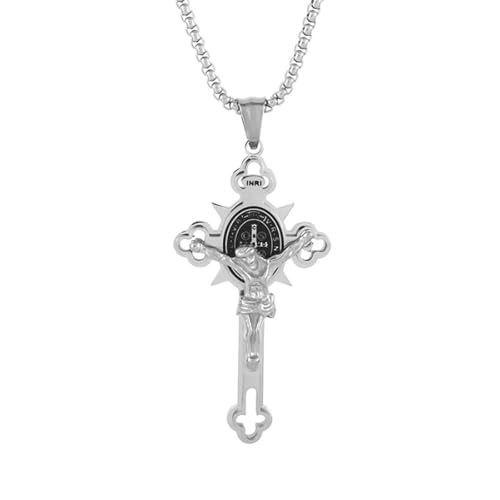 Caiduoduo Edelstahl Heiliger Benedikt Jesus Kreuz Anhänger Halskette Frauen Amulett Gebet Schmuck Religiöses Christliches Geschenk von Caiduoduo