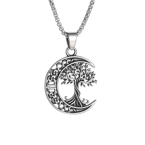 Caiduoduo Edelstahl Hexenknoten Mond Elf Anhänger Halskette für Männer und Frauen Mode Glück Amulett Schmuck Geschenk von Caiduoduo