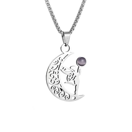 Caiduoduo Edelstahl Hexenknoten Mond Elf Anhänger Halskette für Männer und Frauen Mode Glück Amulett Schmuck Geschenk von Caiduoduo