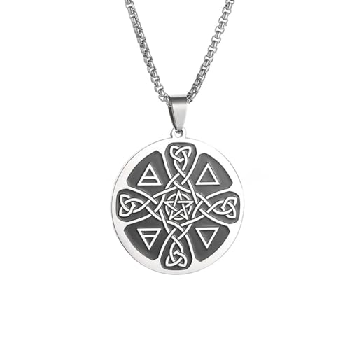 Caiduoduo Edelstahl Hexerei Pentagramm Irisches Keltisches Kreuz Knoten Anhänger Halskette für Männer Frauen Mode Glücksbringer Amulett Schmuck von Caiduoduo