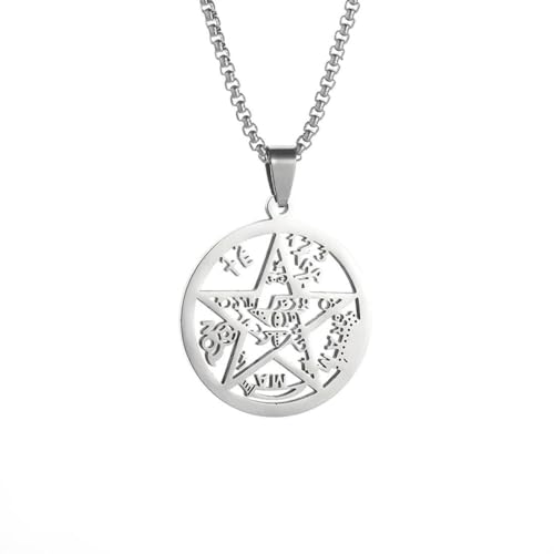 Caiduoduo Edelstahl Jüdisches Hebräisches Tetragramm Wicca Pentagramm Anhänger Halskette für Männer Frauen Glücklicher religiöser Amulett Schmuck von Caiduoduo