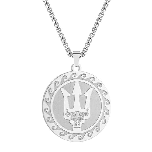 Caiduoduo Edelstahl Poseidon Dreizack Medaille Anhänger Halskette für Männer Frauen Punk Anhänger Hip Hop Rock Amulett Schmuck Geschenk von Caiduoduo