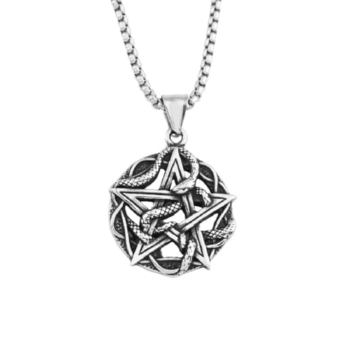 Caiduoduo Edelstahl Vintage Pentagramm Schlange Halskette Männer Frauen Mode Punk Anhänger Halskette Hip Hop Biker Geschenk Schmuck von Caiduoduo