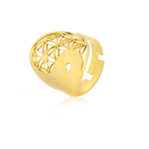 Caiduoduo Edelstahl Yin Yang Ring Blume des Lebens Offener Ring für Frauen Verstellbare Fingerringe Schmuck Geschenk von Caiduoduo