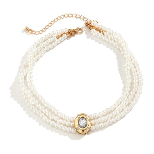 Caiduoduo Elegante Imitation Perlenkette Mehrschichtige handgemachte Strangperlen Naturstein Choker Frauen Schmuck Halskette Party von Caiduoduo
