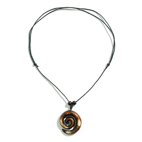 Caiduoduo Ethnische Metall Spiral Anhänger Halskette für Männer Retro Holz Perlen Wachs Faden Verstellbare Lange Seil Halskette Party Geschenk von Caiduoduo