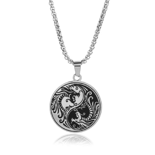 Caiduoduo Exquisite Edelstahl Doppel Drache Tai Chi Anhänger Halskette Taoist Symbol Amulett Yin Yang Balance Symbol Schmuck Geschenk von Caiduoduo