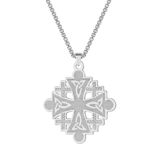 Caiduoduo Exquisite Edelstahl Kreuz keltische Dreifaltigkeit Knoten Anhänger Halskette für Männer Frauen Mode Charme Glück Amulett Schmuck von Caiduoduo