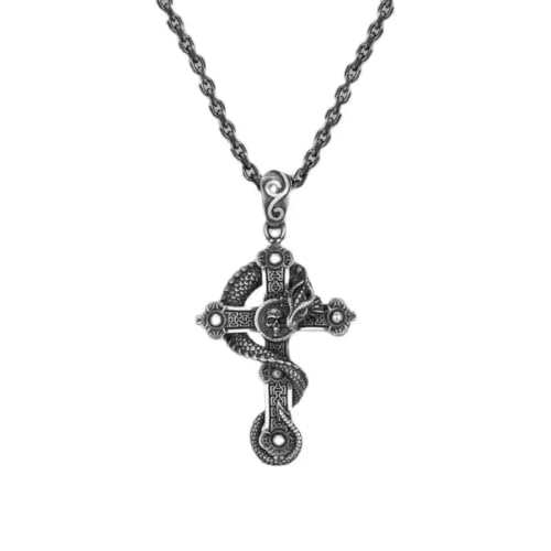 Caiduoduo Exquisite Vintage Silber Farbe Drachen Wächter Schädel Kreuz Anhänger Halskette Herren Punk Kreuz Amulett Schmuck Geschenk von Caiduoduo