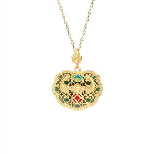 Caiduoduo Frau Schlüsselbein Kette eingelegt Imitation Jade Amulett Retro Halskette von Caiduoduo