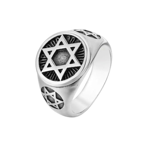 Caiduoduo Hexagramm Ring Für Männer Mode Vintage Edelstahl Davidstern Ring Biker Amulett Schmuck Geschenk von Caiduoduo