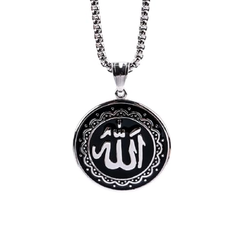 Caiduoduo Islamische Allah Edelstahl Religiöse Amulett Anhänger Halskette Muslimische Arabische Schutzschmuck Geschenk für Männer Frauen von Caiduoduo